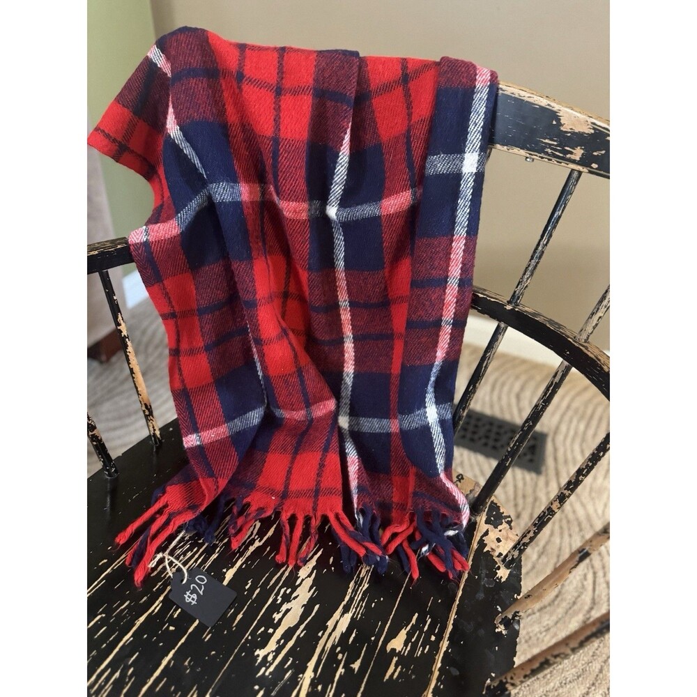 Faribault Woolen Mills Co Red Plaid Tartan Fringed Acrylic Blanket Lap Throw